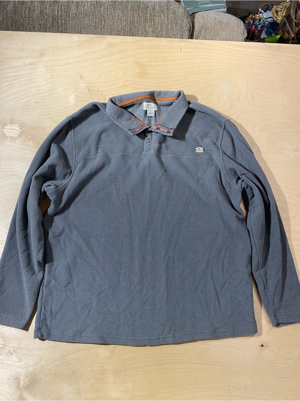 Bob Timberlake Men's Long-Sleeve Polo Shirt - Gray with Orange Trim XL (RK)
